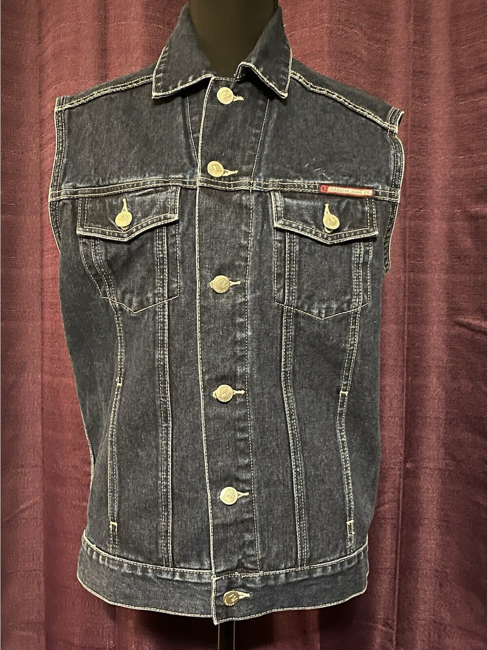 Jordache Jeans Co Jean Jacket Vest Small Dark Blue Denim Button Up Vintage